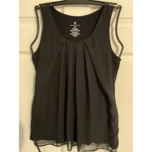 NY & COMPANY Black Pleated Chiffon Overlay Tank‎ Top Womens XS